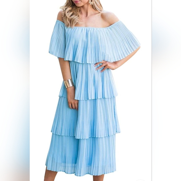 Chiffon pleated off shoulder dress size xl - Picture 1 of 3